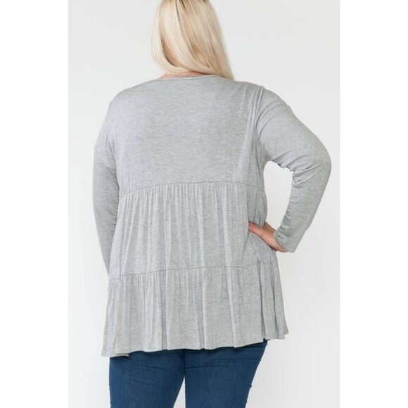 Womens Plus Size 1X Gray Tiered Open Cardigan Sweater - Picture 4 of 8